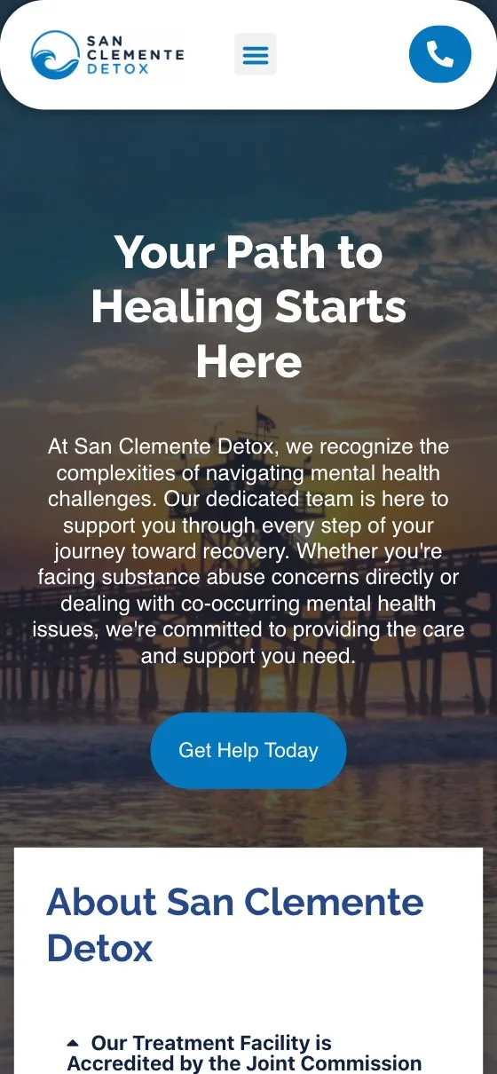San Clemente Detox website shown on a phone